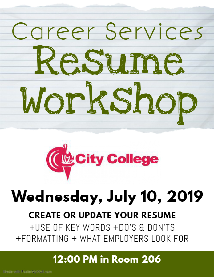Career Services Resume Workshop July 10 at 12pm